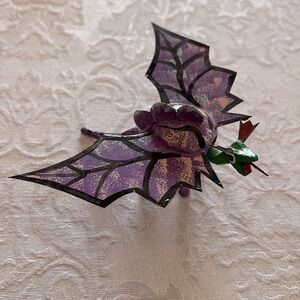 Handmade Mexican Wooden Purple Flying Dinosaur Dragon with wings